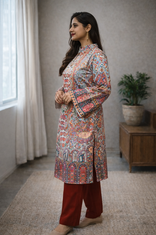 Ivory Kani work jacket set — model wearing it, front view