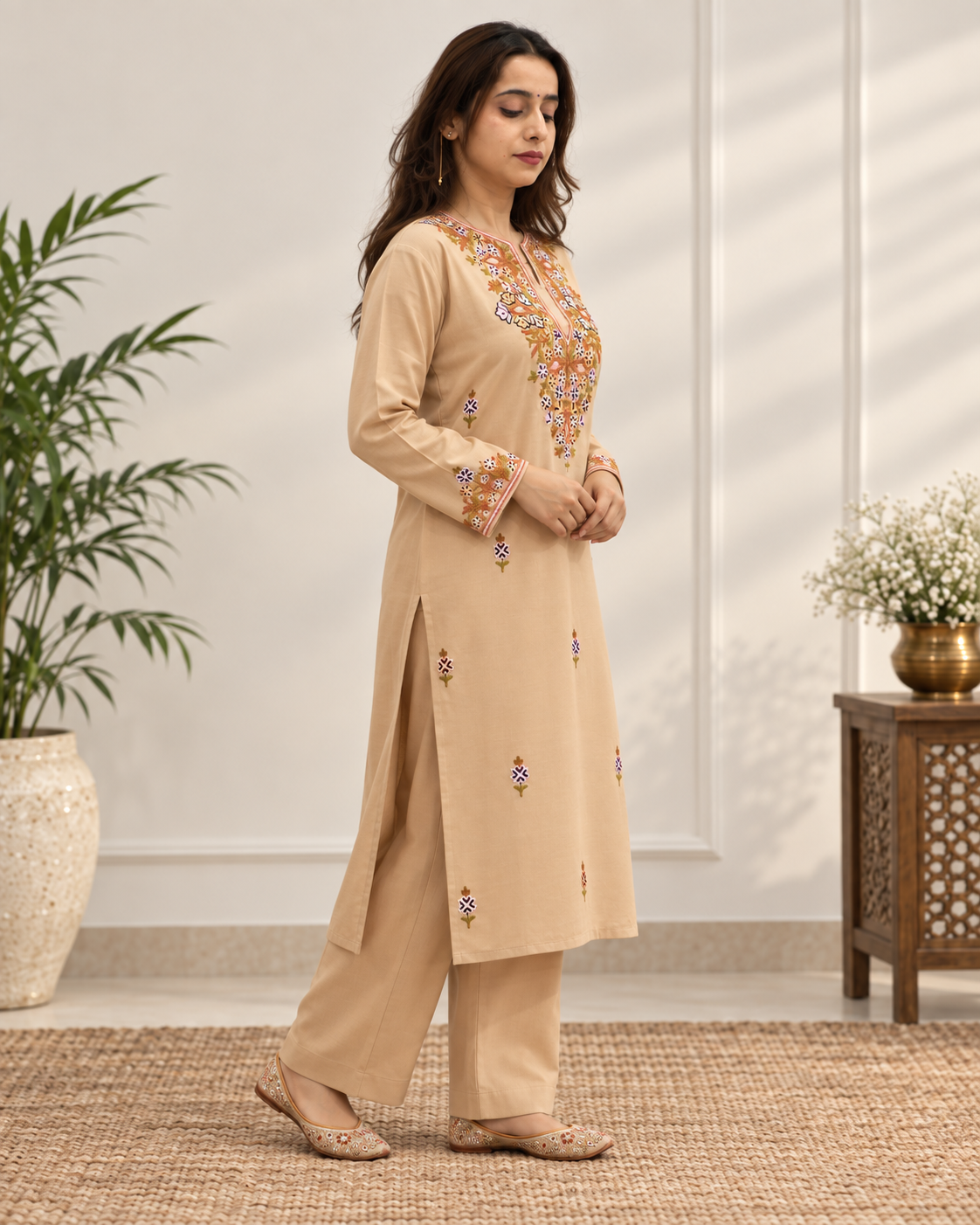 Beige Aari Work Cord Set – Shalimar Summer