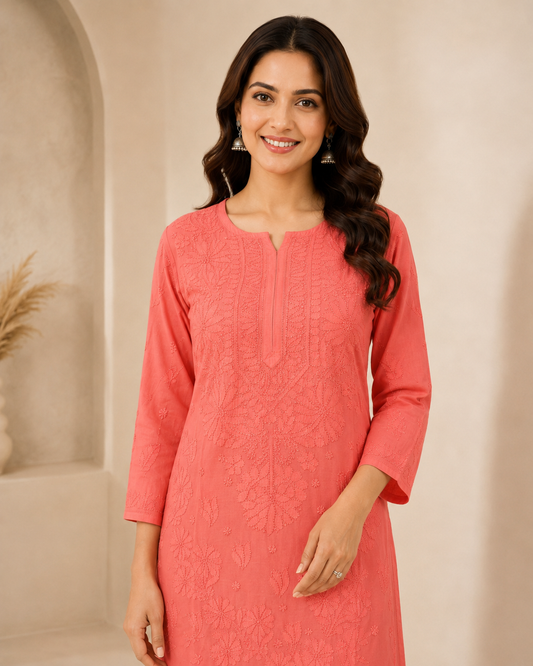Pink Chikankari Long Kurta – Nawabi Summer