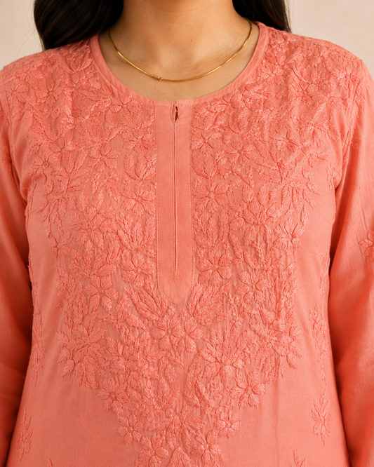 Peach Chikankari Cord Set – Nawabi Summer