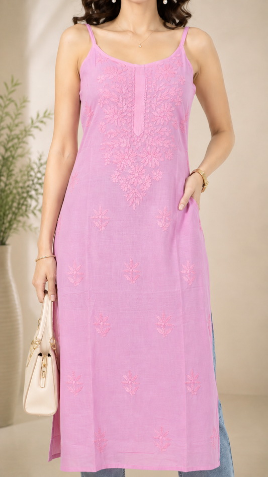 Baby Pink Chikankari Long Kurta – Nawabi Summer