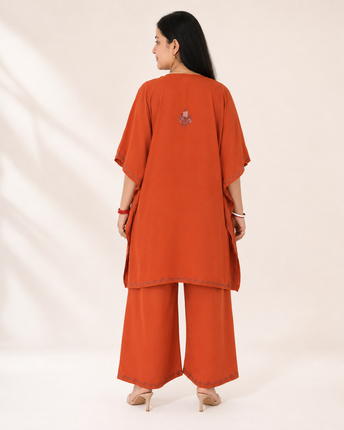 Rust Aari Work Kaftan Set - Koshur Summer 3