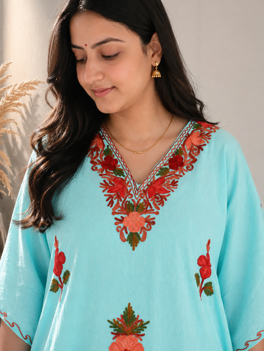 Sea Green Aari Work Kaftan Set - Koshur Summer 2