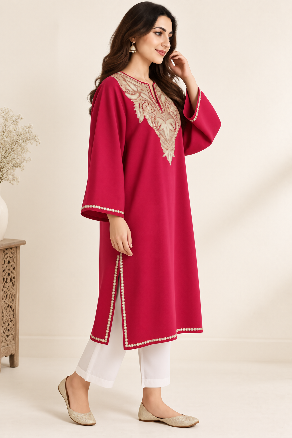 Golden Pink Tilla Work Pheran – Shalimar Summer