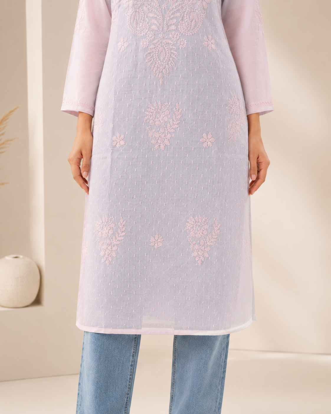Baby Pink Chikankari Long Kurta – Nawabi Summer, additional view
