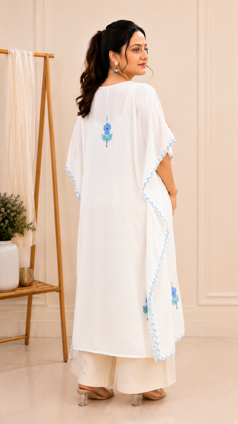 Aari Work Crepe Kaftan with Floral Motifs for Summer
