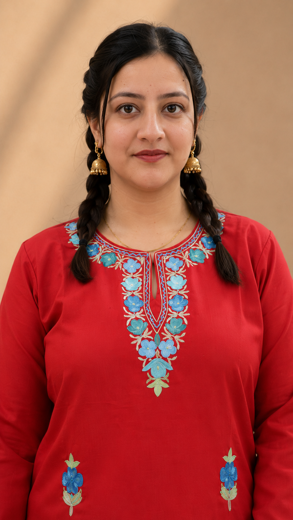 Handcrafted Aari Work Cord Set in Ruby Cotton with Floral Embroidery