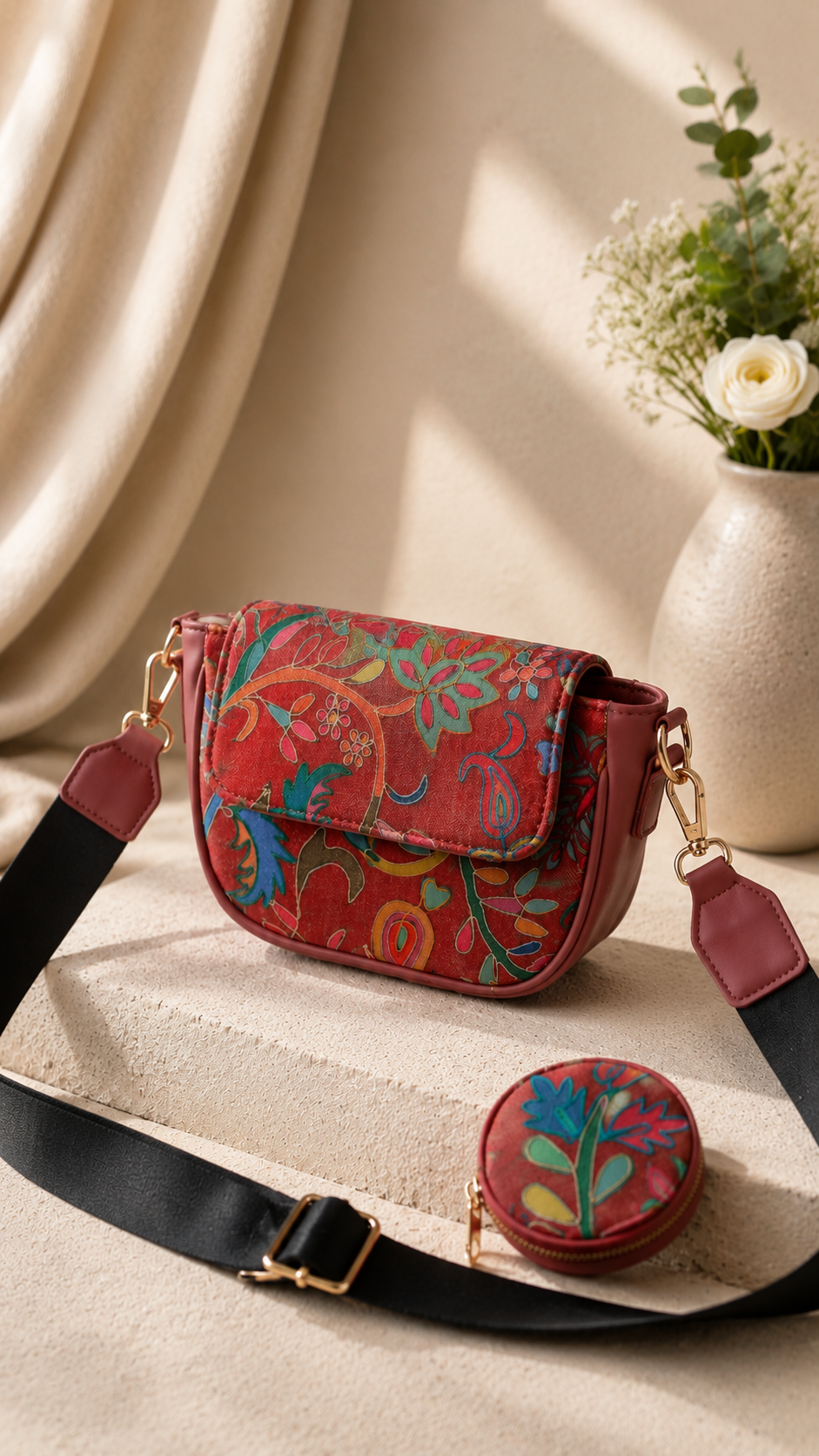Aari Work Cotton Sling Bag with Floral Motifs in Pink