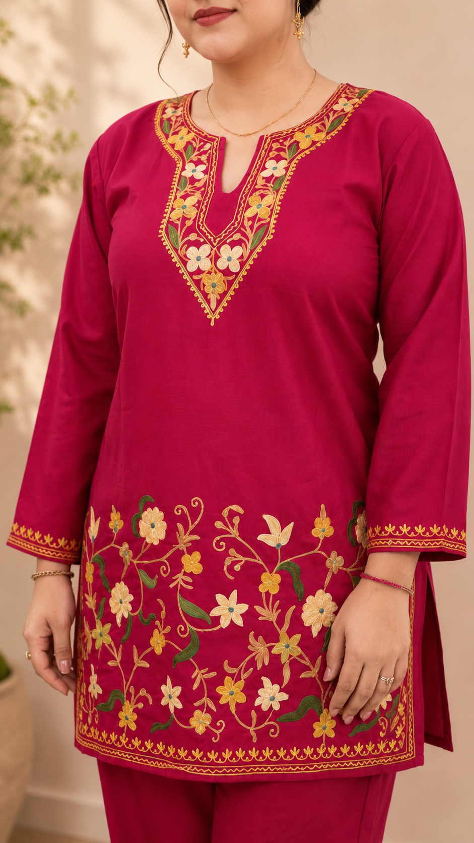 Rani Pink Jali Daman Aari Work Cord Set in Ruby Cotton