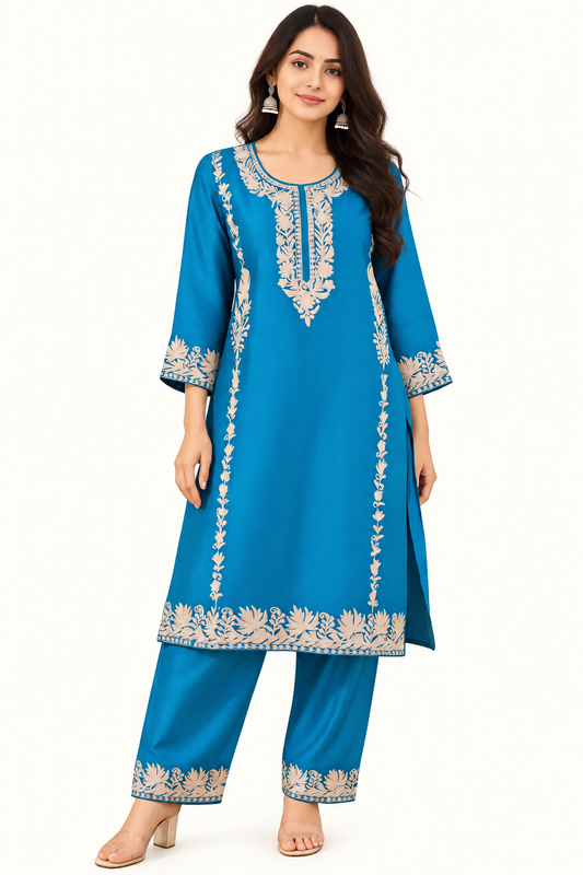 Teal Silk Tilla Work Co-ord Set – Silky