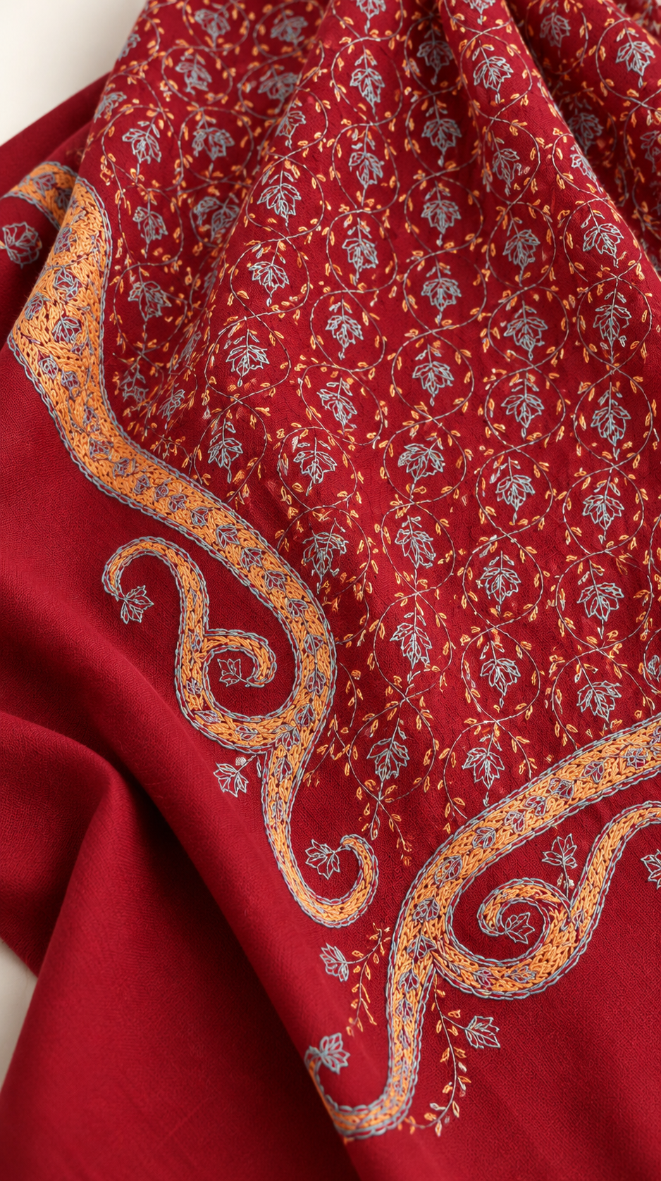 Red Sozni Handwork Shawl – Koshur Winter