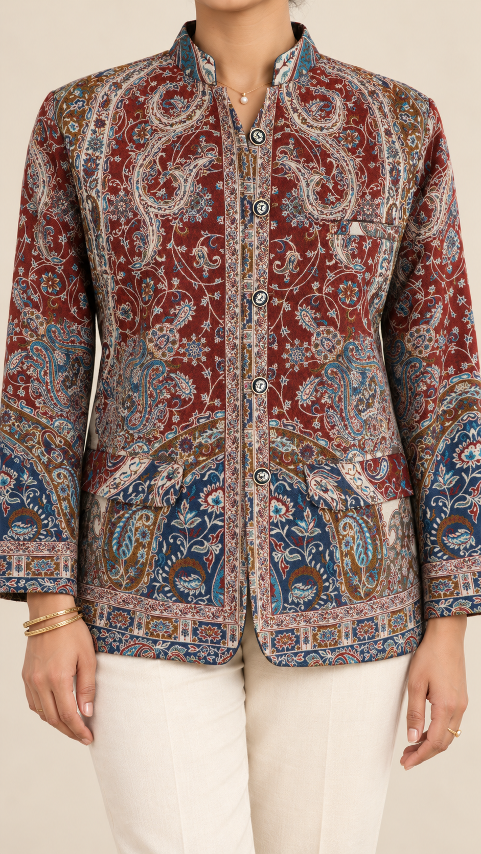 Maroon Kani Work Short Coat – Koshur Winter