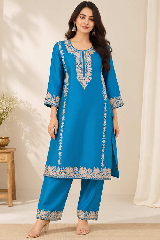 Teal Silk Tilla Work Co-ord Set – Silky