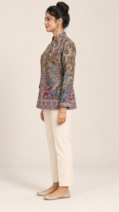 Olive Kani Work Short Coat – Koshur Winter