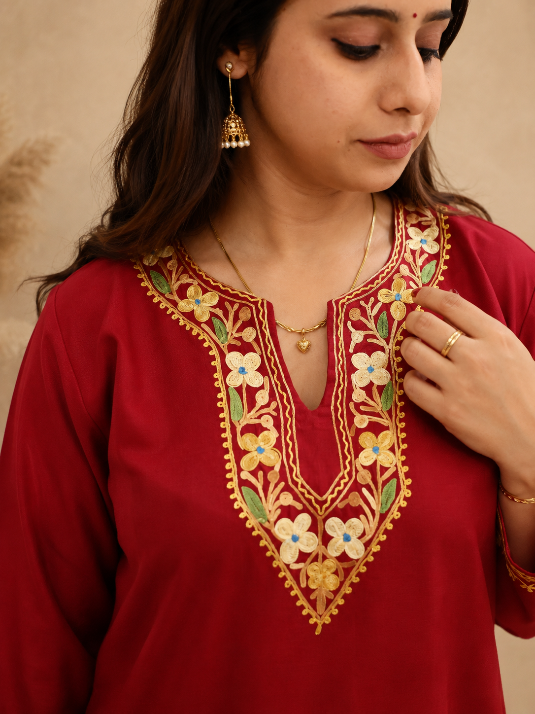 Jali Daman Aari Work Cord Set in Ruby Cotton