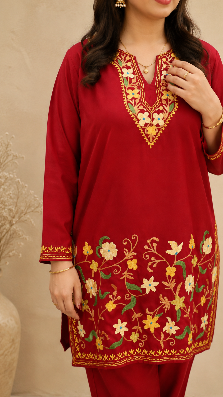 Jali Daman Aari Work Cord Set in Ruby Cotton