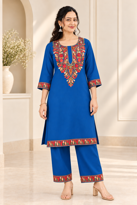 Blue Aari Work Co-ord Set – Shalimar Winter