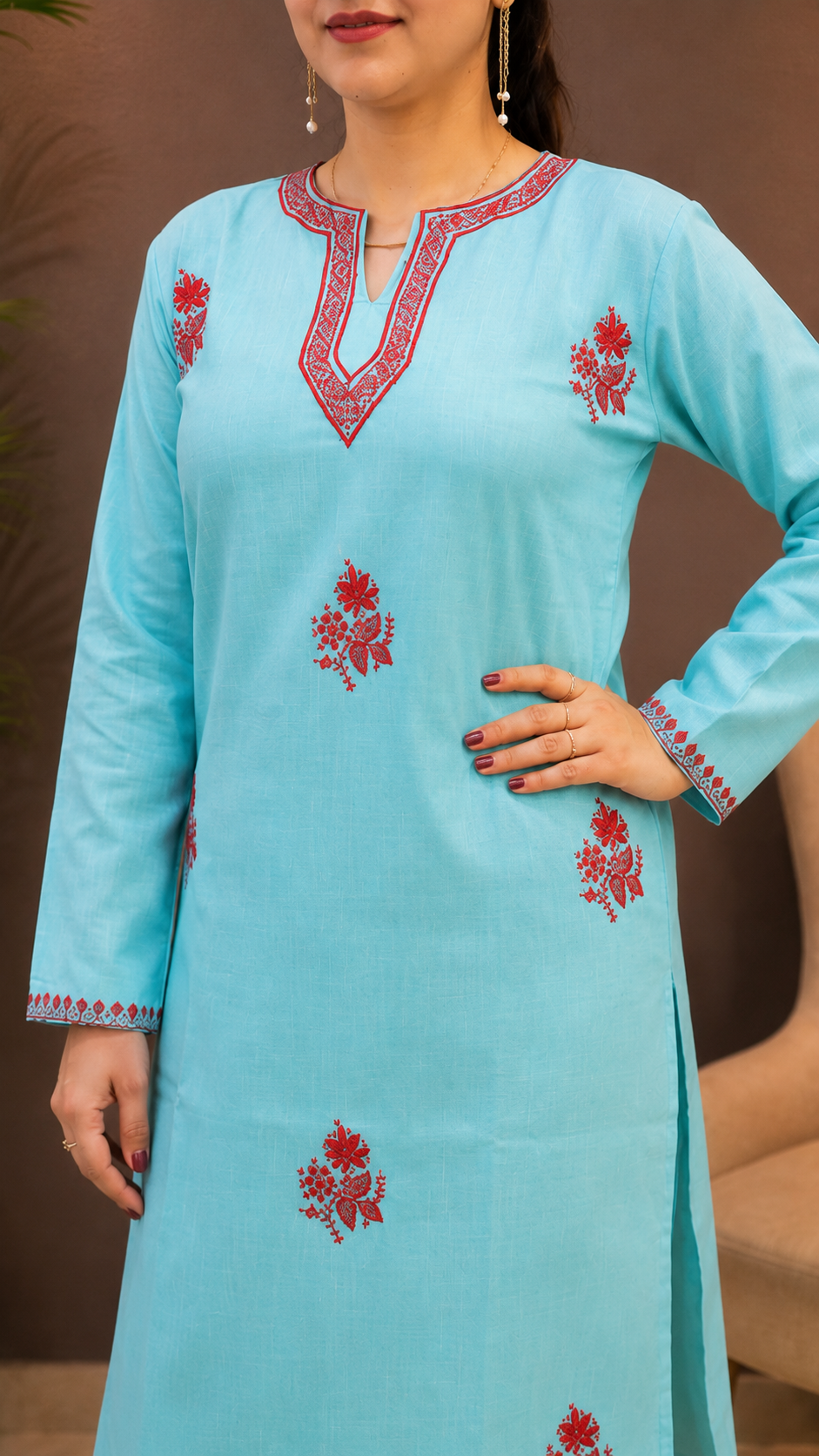 Sozni Handwork Cord Set in Sea Green Ruby Cotton