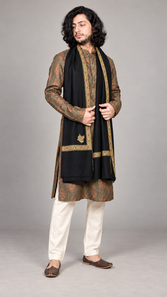 Black Sozni Handwork Shawl – Koshur Winter