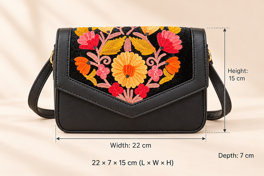 Black Yellow Aari Work Barfi Handbag