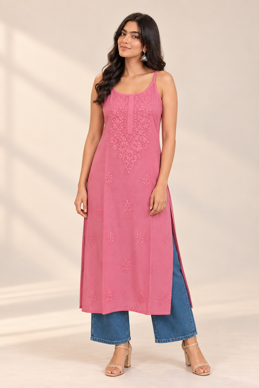 Rust Purple Chikankari Long Kurta – Nawabi Summer