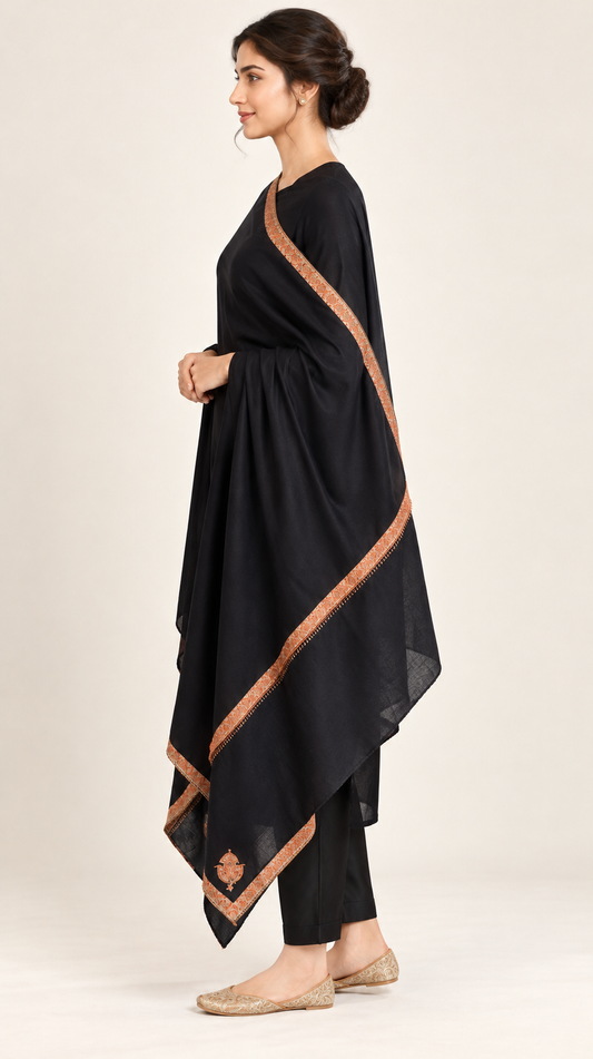 Black Sozni Handwork Shawl – Koshur Winter