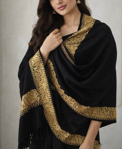Midnight Noir Tilla Flower Pashmina Stole