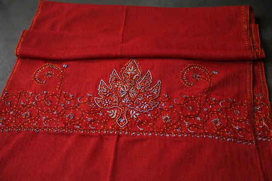 Red Handmade Kashmiri Embroidered Stole