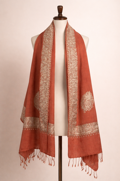 Peach Coral Tilla Flower Pashmina Stole