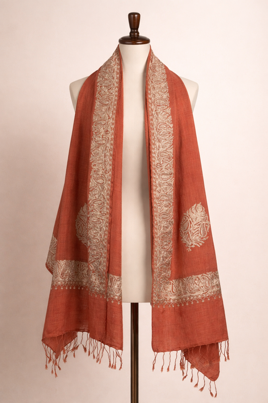 Peach Coral Tilla Flower Pashmina Stole