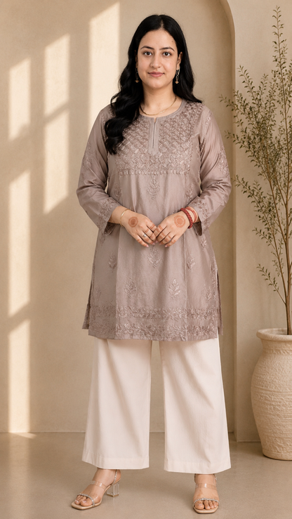 Taupe Chikankari Short Kurta – Nawabi Summer