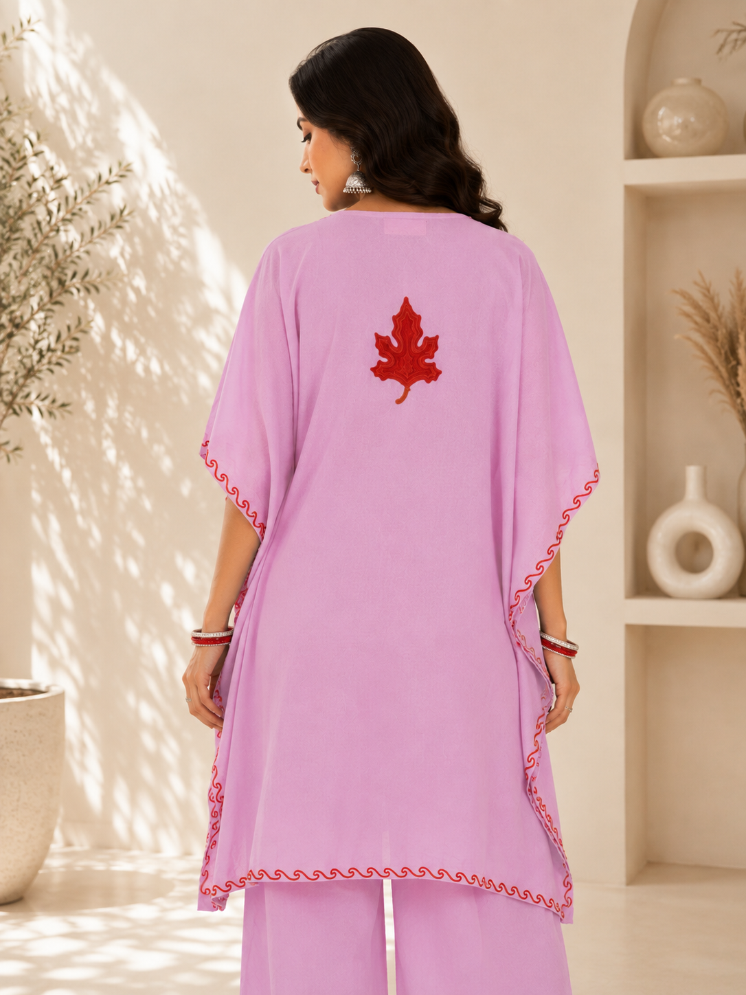 Pink Red Aari Work Kaftan Set - Koshur Summer 3