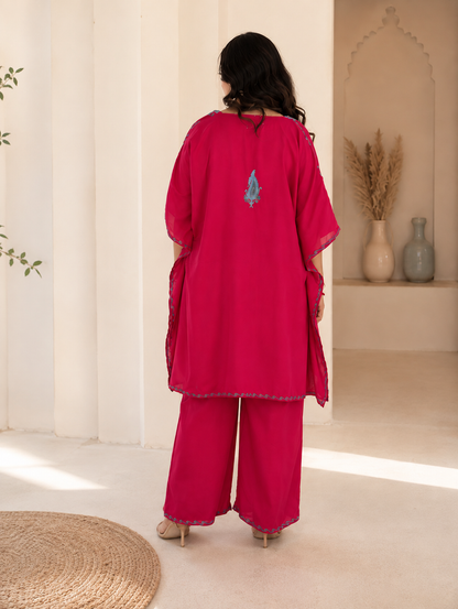 Rani Pink Aari Work Kaftan Set - Koshur Summer 3