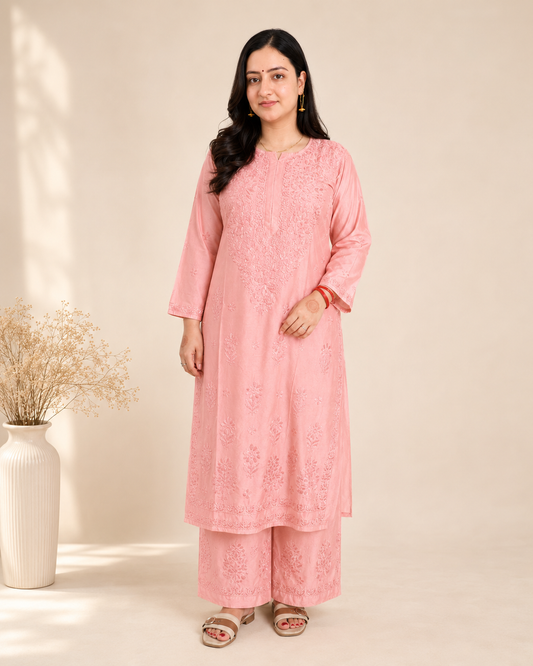 Baby Pink Chikankari Cord Set – Nawabi Summer