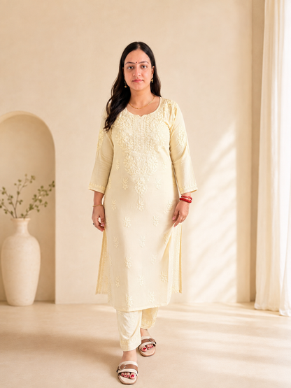Yellow Chikankari Cord Set – Nawabi Summer