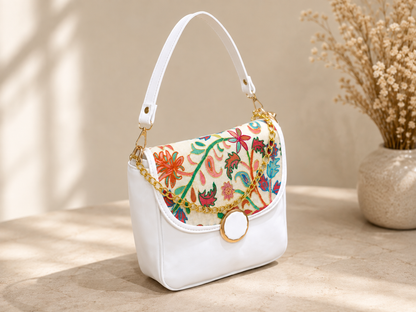 White Kani Work Gold Chain Handbag