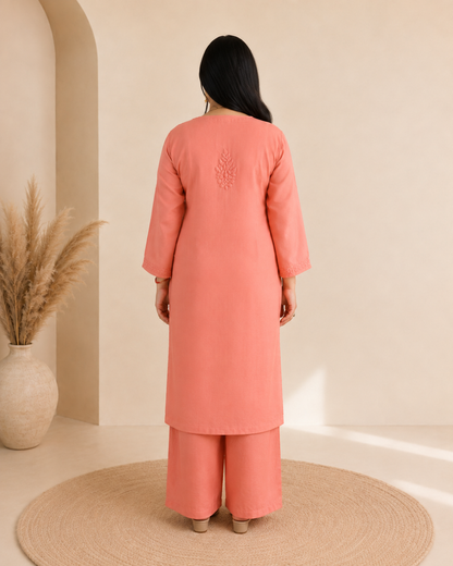 Peach Chikankari Cord Set – Nawabi Summer