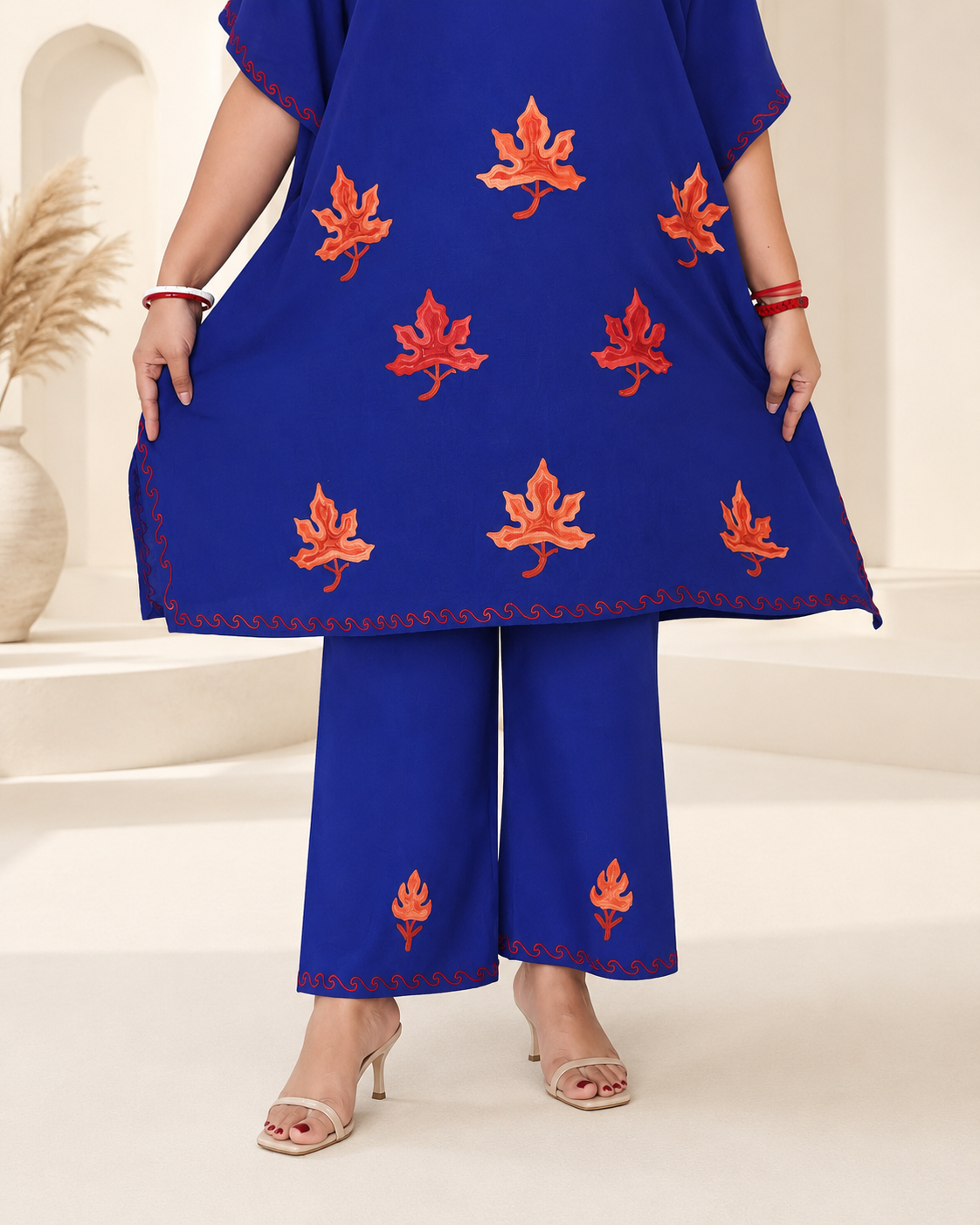 Royal Blue Aari Work Kaftan Set - Koshur Summer 4