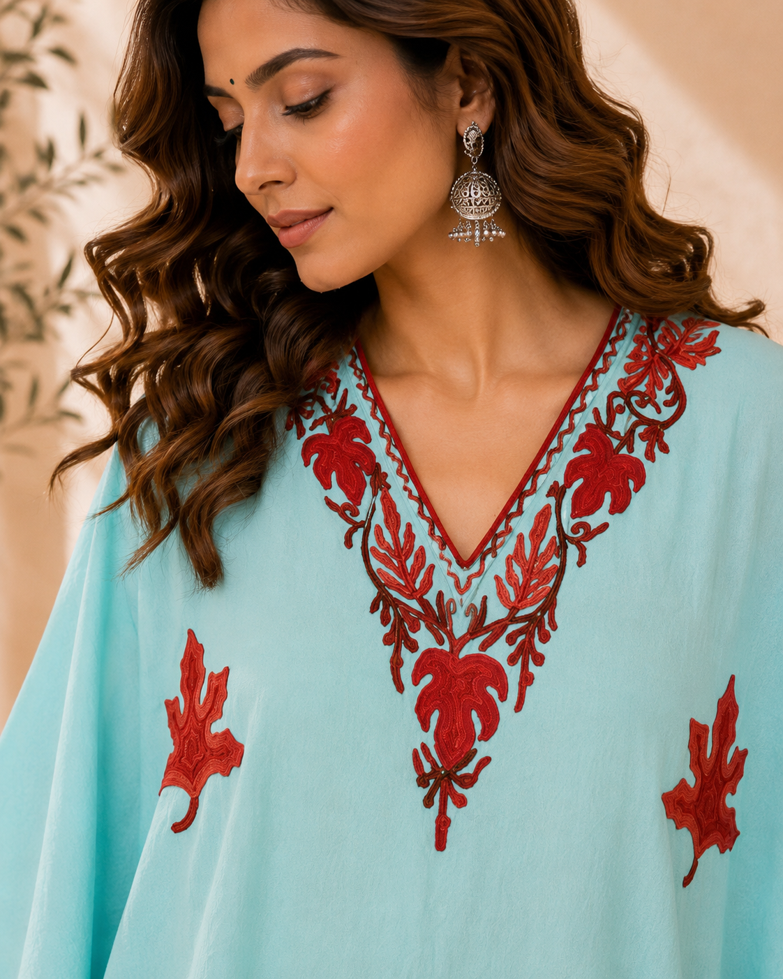 Cyan Aari Work Kaftan Set - Koshur Summer 2