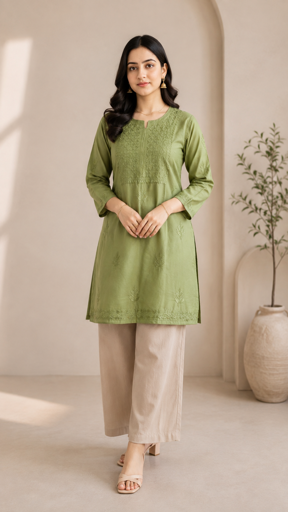 Green Chikankari Short Kurta – Nawabi Summer