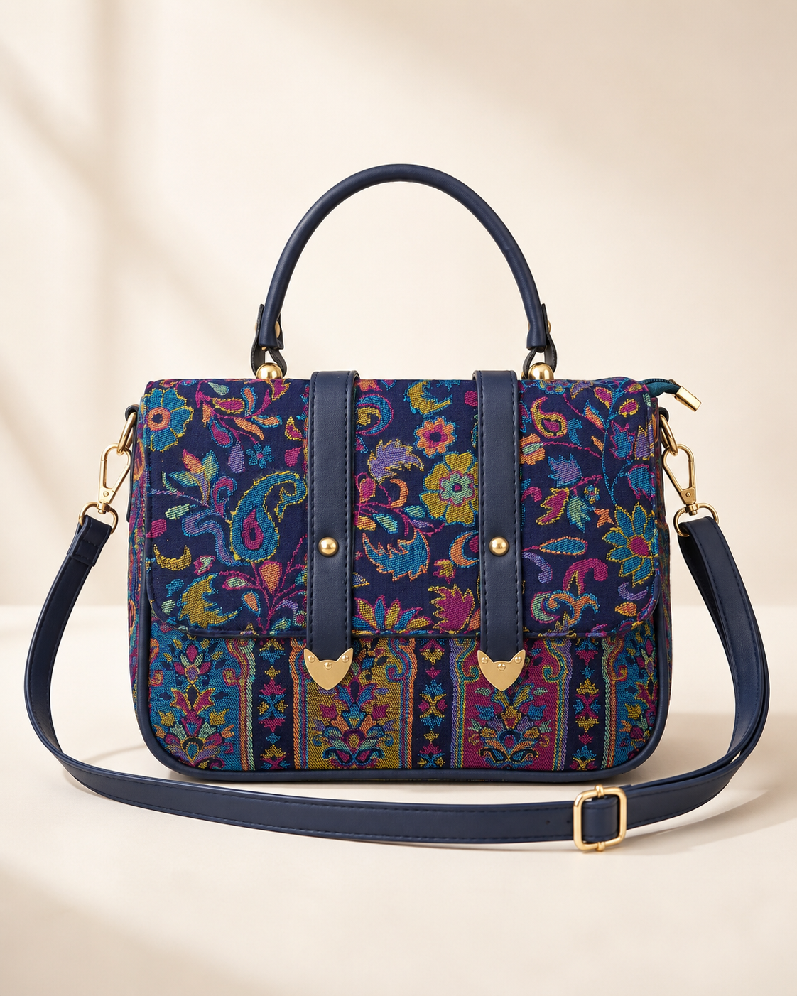 Indigo Kani Work Double Belt Handbag