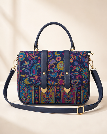 Indigo Kani Work Double Belt Handbag
