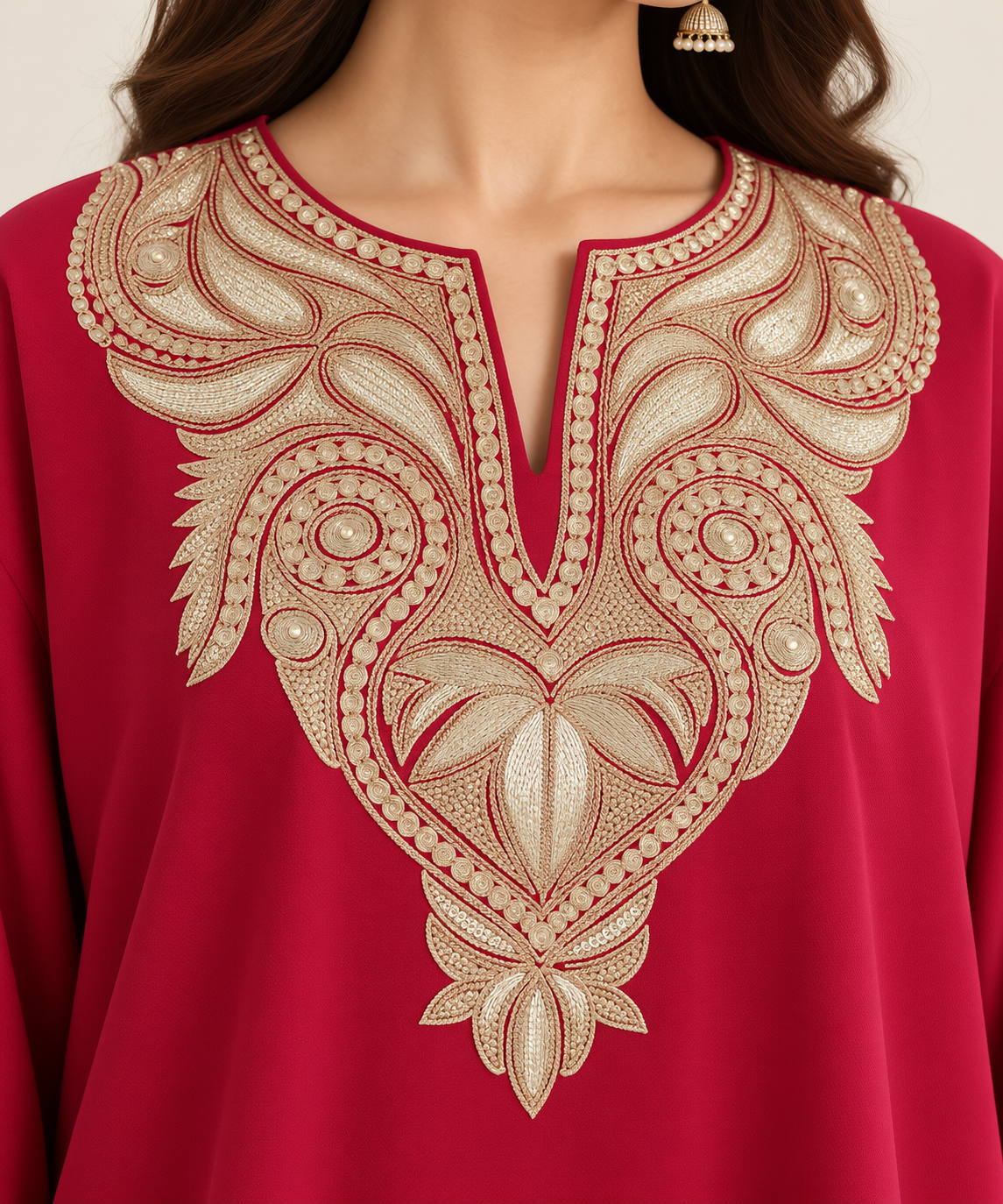 Golden Pink Tilla Work Pheran – Shalimar Summer