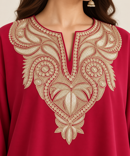 Golden Pink Tilla Work Pheran – Shalimar Summer