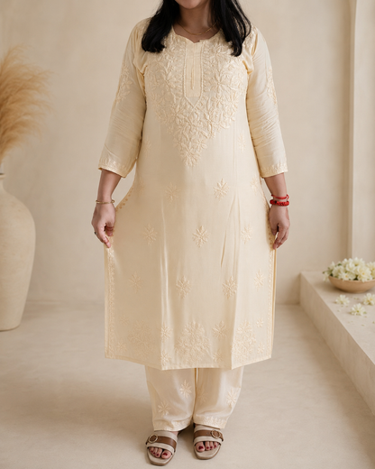 Lemon Chikankari Cord Set – Nawabi Summer
