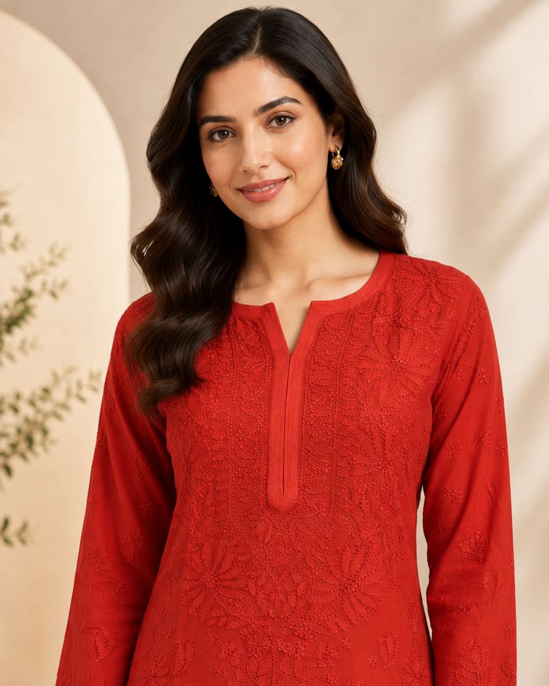 Red Chikankari Long Kurta – Nawabi Summer
