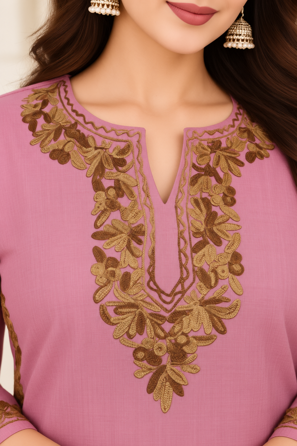 Pink Aari Work Short Kurti – Summer Tops