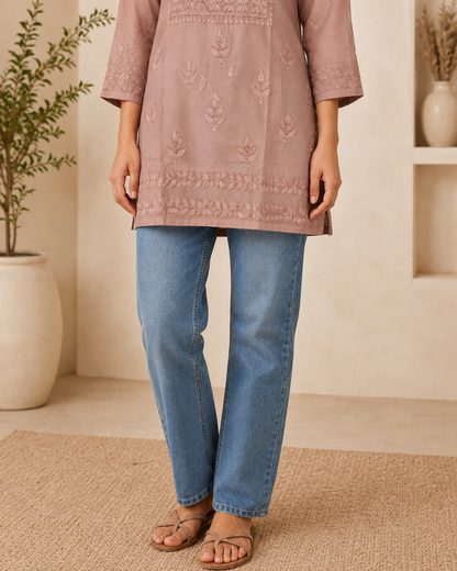 Mauve Chikankari Short Kurta – Nawabi Summer