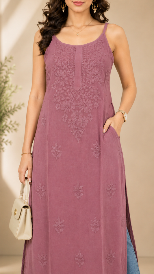 Mauve Chikankari Long Kurta – Nawabi Summer