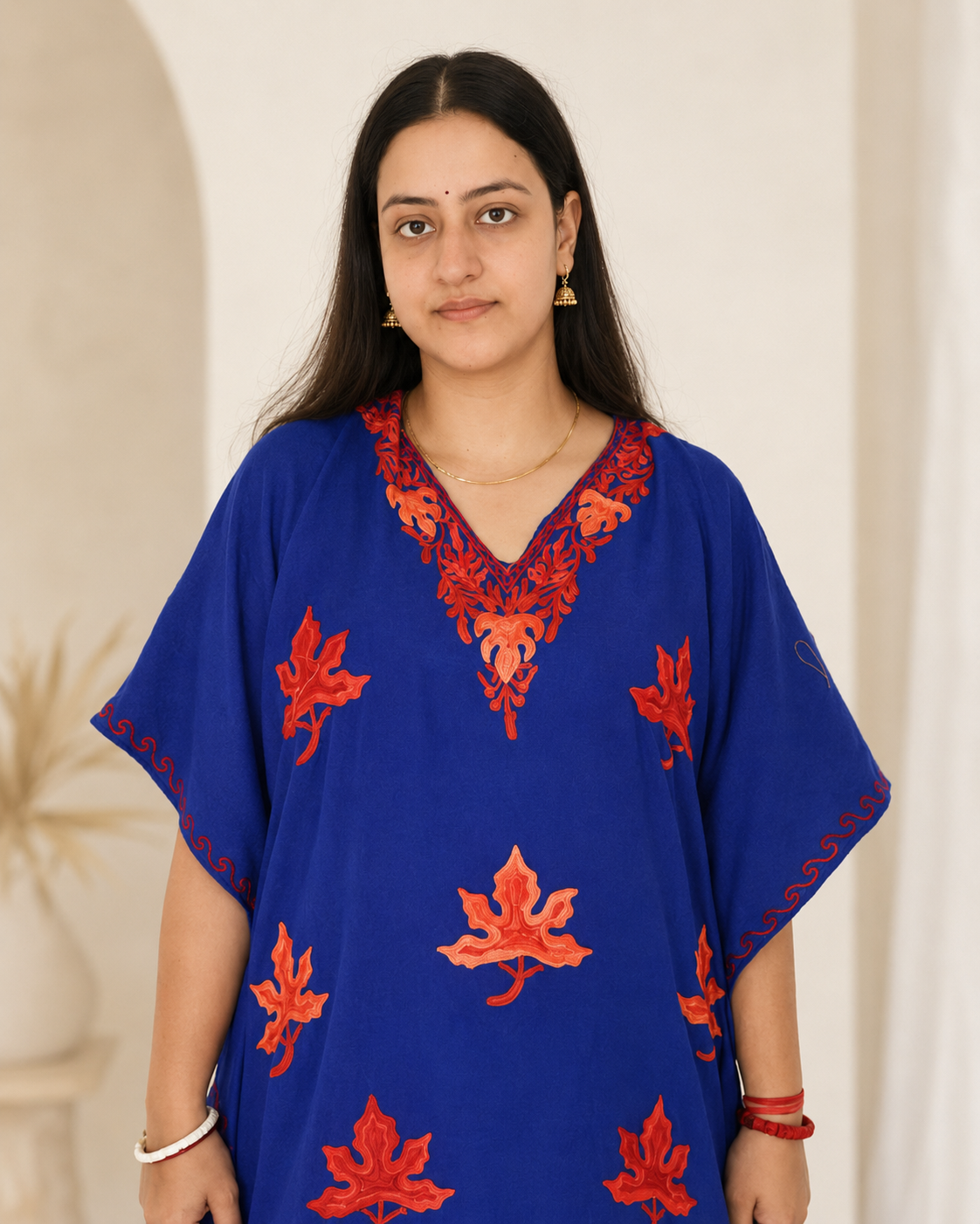 Royal Blue Aari Work Kaftan Set - Koshur Summer 2